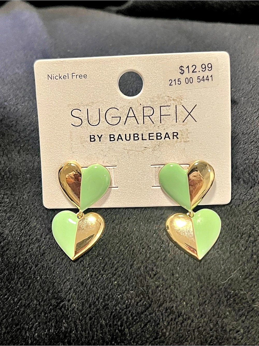 Sugarfix by BaubleBar Green and Gold Double Heart Drop Earrings Heart Drop